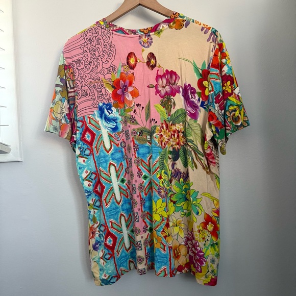 Johnny Was Large Dreamer Floral Bird Pattern Swing Tee Colorful Spring Rainbow - Picture 2 of 5